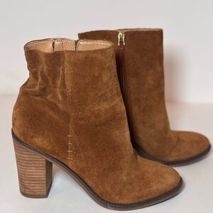 Suede Boots Brown Ankle Block Heel 3.5” Sz 7 Franco Sarto Elmont Boho Desert
